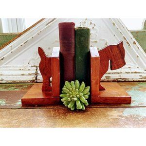 Vintage Art Deco Scotty Dog Wood Bookends
